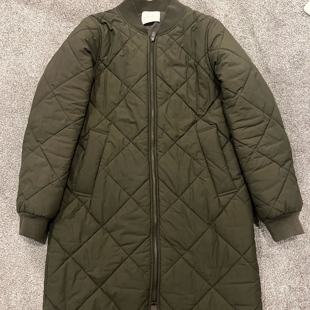 OAK + FORT Dark Green Quilted Puffer Jacket